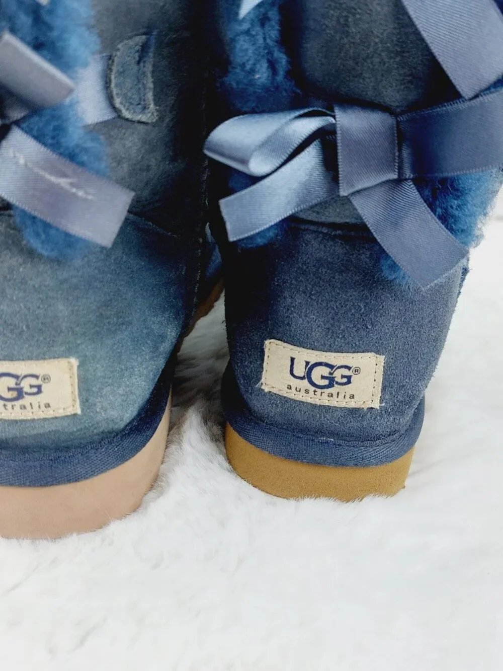 UGG Women's Royal Blue Bailey Bow Mid-Calf Suede Winter Boots Size 8